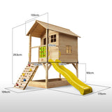 Darrahopens Baby & Kids > Toys ROVO KIDS Wooden Tower Cubby House with Slide, Sandpit, Climbing Wall, Noughts & Crosses, Natural Colour