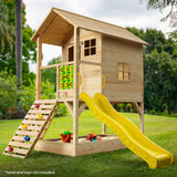 Darrahopens Baby & Kids > Toys ROVO KIDS Wooden Tower Cubby House with Slide, Sandpit, Climbing Wall, Noughts & Crosses, Natural Colour