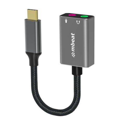 darrahopens Electronics > Back Up & Storage MBEAT Elite USB-C to 3.5mm Audio and Microphone Adapter - Adds Headphone Audio and Microphone Jack to USB-C Computer, Tablet Smartphone Devices - Spa