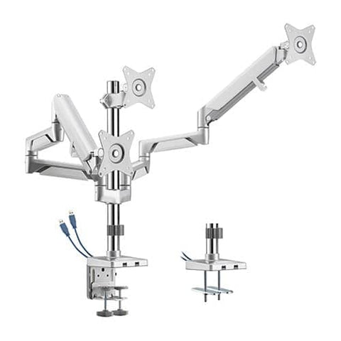 Darrahopens Electronics > Computer Accessories BRATECK Triple Monitors Pole-Mounted Epic Gas Spring Aluminum Monitor Arm with USB Fit Most 17'-27' , Up to 7 kg - Gloss Grey