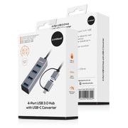 darrahopens Electronics > Computer Accessories mbeat 4-Port USB 3.0 Hub with 2-in-1 USB 3.0 & USB-C Converter - Space Grey