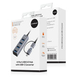 darrahopens Electronics > Computer Accessories mbeat 4-Port USB 3.0 Hub with 2-in-1 USB 3.0 & USB-C Converter - Space Grey