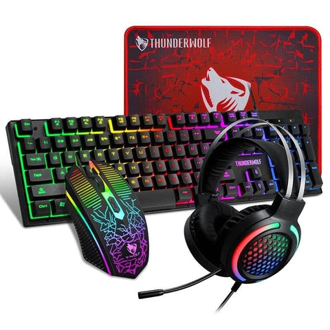darrahopens Electronics > Computer Accessories T-Wolf TF400 4-pcs Rainbow Keyboard/Mouse/Headphone/Mouse Pad Kit Set
