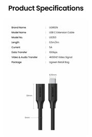 Darrahopens Electronics > Computer Accessories UGREEN 10387 USB-C Extension Cable 1M