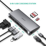 darrahopens Electronics > Computer Accessories UGREEN Type C 8 in 1 Multifultion adaptor VGA/RJ45/USB3.0 x 3/SD/TF/TypeC PD Protocal (50539)