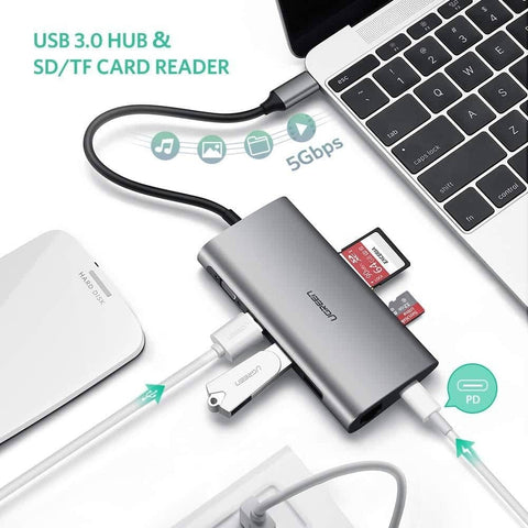 darrahopens Electronics > Computer Accessories UGREEN Type C 8 in 1 Multifultion adaptor VGA/RJ45/USB3.0 x 3/SD/TF/TypeC PD Protocal (50539)