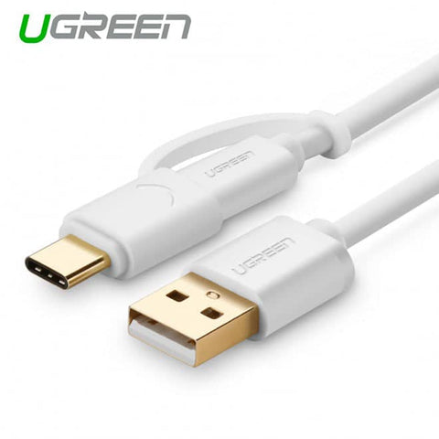 darrahopens Electronics > Computer Accessories UGREEN USB 2.0 to type C + micro USB cable - White 1M (30171)