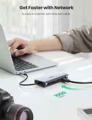 darrahopens Electronics > Computer Accessories UGREEN USB-C To 3*USB 3.0 A+HDMI+VGA+RJ45 Gigabit+SD/TF+AUX3.5mm+PD Converter Gray with PD 80133