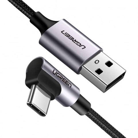 darrahopens Electronics > Computer Accessories UGREEN USB-C to Angled USB2.0-C Round Cable M/M Aluminum Shell Nickel Plating 1m (Gray Black) 50123