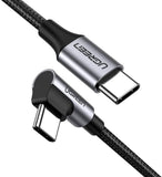 darrahopens Electronics > Computer Accessories UGREEN USB-C to Angled USB2.0-C Round Cable M/M Aluminum Shell Nickel Plating 1m (Gray Black) 50123