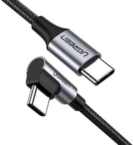 darrahopens Electronics > Computer Accessories UGREEN USB-C to Angled USB2.0-C Round Cable M/M Aluminum Shell Nickel Plating 1m (Gray Black) 50123
