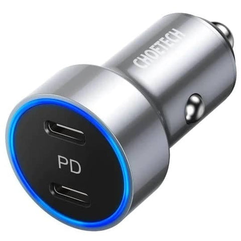 Darrahopens Electronics > Mobile Accessories CHOETECH C0054-SL Dual Port PD 40W USB-C Car Charger Adapter Silver