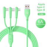 Darrahopens Electronics > Mobile Accessories Mobax Elbow Liquid Silicone Fast Charging Three-In-One Fast Charging Data Cable Green