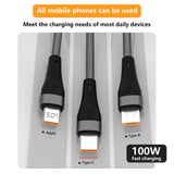 Darrahopens Electronics > Mobile Accessories Mobax Nylon Woven Lamp 100W Fast Charging 3-in-1 Charger Cable For Apple Samsung Black