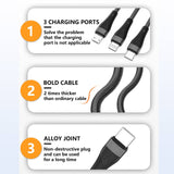 Darrahopens Electronics > Mobile Accessories Mobax Nylon Woven Lamp 100W Fast Charging 3-in-1 Charger Cable For Apple Samsung Black