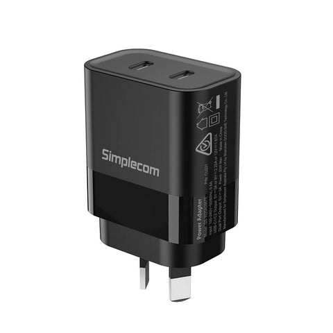 Darrahopens Electronics > Mobile Accessories Simplecom CU221 Dual USB-C Fast Wall Charger PD 20W for Phone Tablet