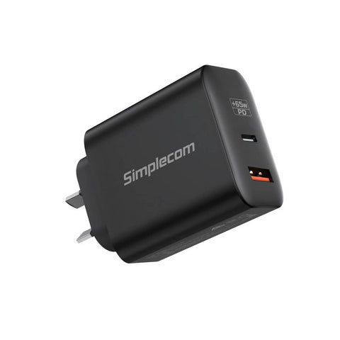 Darrahopens Electronics > Mobile Accessories Simplecom CU265 Dual Port PD 65W GaN Fast Wall Charger USB-C + USB-A for Phone Laptop