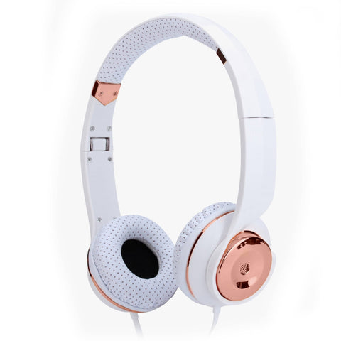 darrahopens Electronics > Mobile Accessories White Rose Gold Holysmoke Motif On Ear Foldable Headphones