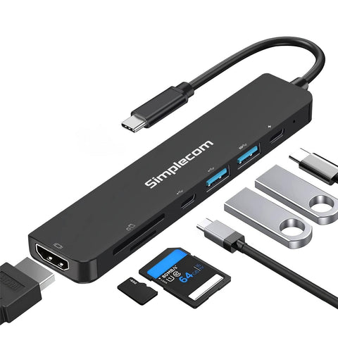 Darrahopens Electronics > USB Gadgets Simplecom CH547 USB-C 7-in-1 Multiport Adapter USB Hub HDMI Card Reader PD