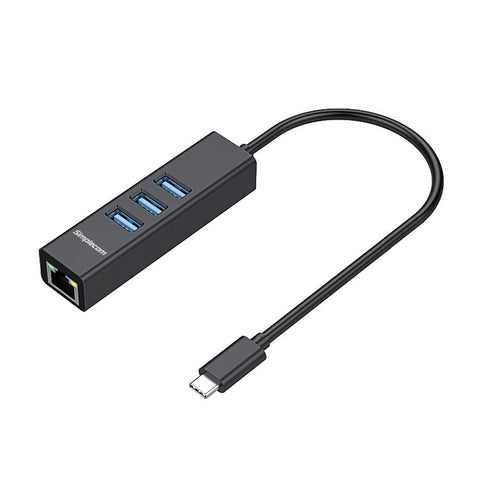 darrahopens Electronics > USB Gadgets Simplecom CHN421 Aluminium USB-C to 3 Port USB HUB with Gigabit Ethernet Adapter Black
