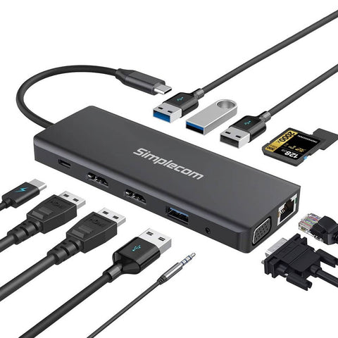 darrahopens Electronics > USB Gadgets Simplecom CHN612 USB-C 12-in-1 Multiport Docking Station Dual HDMI + VGA Triple Display Gigabit LAN