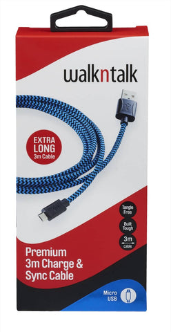 Darrahopens Electronics > USB Gadgets Walkntalk Charge & Sync 3M Cable - Micro USB - Blue