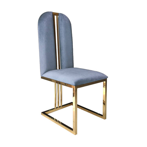 darrahopens Furniture > Bar Stools & Chairs 2X Dining Chair Stainless Gold Frame & Seat Blue Fabric