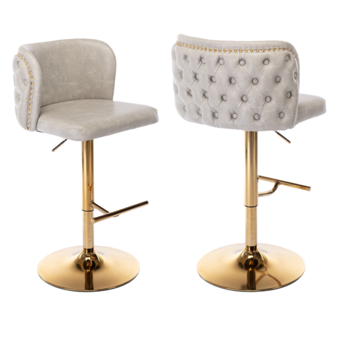 Darrahopens Furniture > Bar Stools & Chairs 2x Faux Leather Golden Base Swivel Bar Stools- Beige
