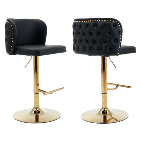 Darrahopens Furniture > Bar Stools & Chairs 2x Faux Leather Golden Base Swivel Bar Stools- Black