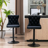 darrahopens Furniture > Bar Stools & Chairs 2x Height Adjustable Swivel Bar Stool Velvet Nailhead Barstool with Footrest