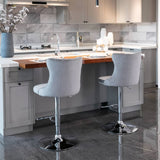 Darrahopens Furniture > Bar Stools & Chairs 2x Height Adjustable Swivel Bar Stool Velvet Stud Barstool with Footrest and Chromed Base- Gray