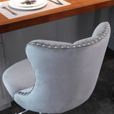 Darrahopens Furniture > Bar Stools & Chairs 2x Height Adjustable Swivel Bar Stool Velvet Stud Barstool with Footrest and Chromed Base- Gray
