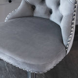 Darrahopens Furniture > Bar Stools & Chairs 2x Height Adjustable Swivel Bar Stool Velvet Stud Barstool with Footrest and Chromed Base- Gray