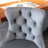 Darrahopens Furniture > Bar Stools & Chairs 2x Height Adjustable Swivel Bar Stool Velvet Stud Barstool with Footrest and Chromed Base- Gray