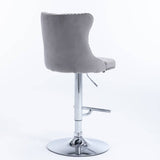 Darrahopens Furniture > Bar Stools & Chairs 2x Height Adjustable Swivel Bar Stool Velvet Stud Barstool with Footrest and Chromed Base- Gray