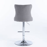 Darrahopens Furniture > Bar Stools & Chairs 2x Height Adjustable Swivel Bar Stool Velvet Stud Barstool with Footrest and Chromed Base- Gray