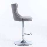 Darrahopens Furniture > Bar Stools & Chairs 2x Height Adjustable Swivel Bar Stool Velvet Stud Barstool with Footrest and Chromed Base- Gray