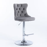 Darrahopens Furniture > Bar Stools & Chairs 2x Height Adjustable Swivel Bar Stool Velvet Stud Barstool with Footrest and Chromed Base- Gray