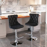 Darrahopens Furniture > Bar Stools & Chairs 2x Height Adjustable Swivel Bar Stool Velvet Studs Barstool with Footrest and Chromed Base- Black