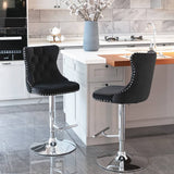 Darrahopens Furniture > Bar Stools & Chairs 2x Height Adjustable Swivel Bar Stool Velvet Studs Barstool with Footrest and Chromed Base- Black