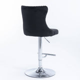 Darrahopens Furniture > Bar Stools & Chairs 2x Height Adjustable Swivel Bar Stool Velvet Studs Barstool with Footrest and Chromed Base- Black