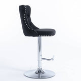 Darrahopens Furniture > Bar Stools & Chairs 2x Height Adjustable Swivel Bar Stool Velvet Studs Barstool with Footrest and Chromed Base- Black