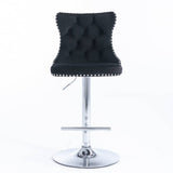 Darrahopens Furniture > Bar Stools & Chairs 2x Height Adjustable Swivel Bar Stool Velvet Studs Barstool with Footrest and Chromed Base- Black