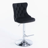 Darrahopens Furniture > Bar Stools & Chairs 2x Height Adjustable Swivel Bar Stool Velvet Studs Barstool with Footrest and Chromed Base- Black