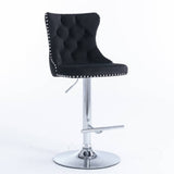 Darrahopens Furniture > Bar Stools & Chairs 2x Height Adjustable Swivel Bar Stool Velvet Studs Barstool with Footrest and Chromed Base- Black