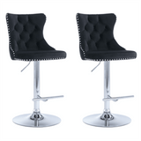 Darrahopens Furniture > Bar Stools & Chairs 2x Height Adjustable Swivel Bar Stool Velvet Studs Barstool with Footrest and Chromed Base- Black