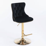 Darrahopens Furniture > Bar Stools & Chairs 2x Height Adjustable Swivel Bar Stool Velvet Studs Barstool with Footrest and Golden Base- Black