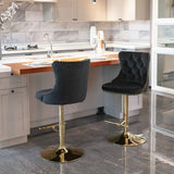 Darrahopens Furniture > Bar Stools & Chairs 2x Height Adjustable Swivel Bar Stool Velvet Studs Barstool with Footrest and Golden Base- Black
