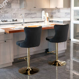 Darrahopens Furniture > Bar Stools & Chairs 2x Height Adjustable Swivel Bar Stool Velvet Studs Barstool with Footrest and Golden Base- Black