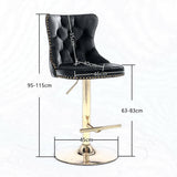Darrahopens Furniture > Bar Stools & Chairs 2x Height Adjustable Swivel Bar Stool Velvet Studs Barstool with Footrest and Golden Base- Black